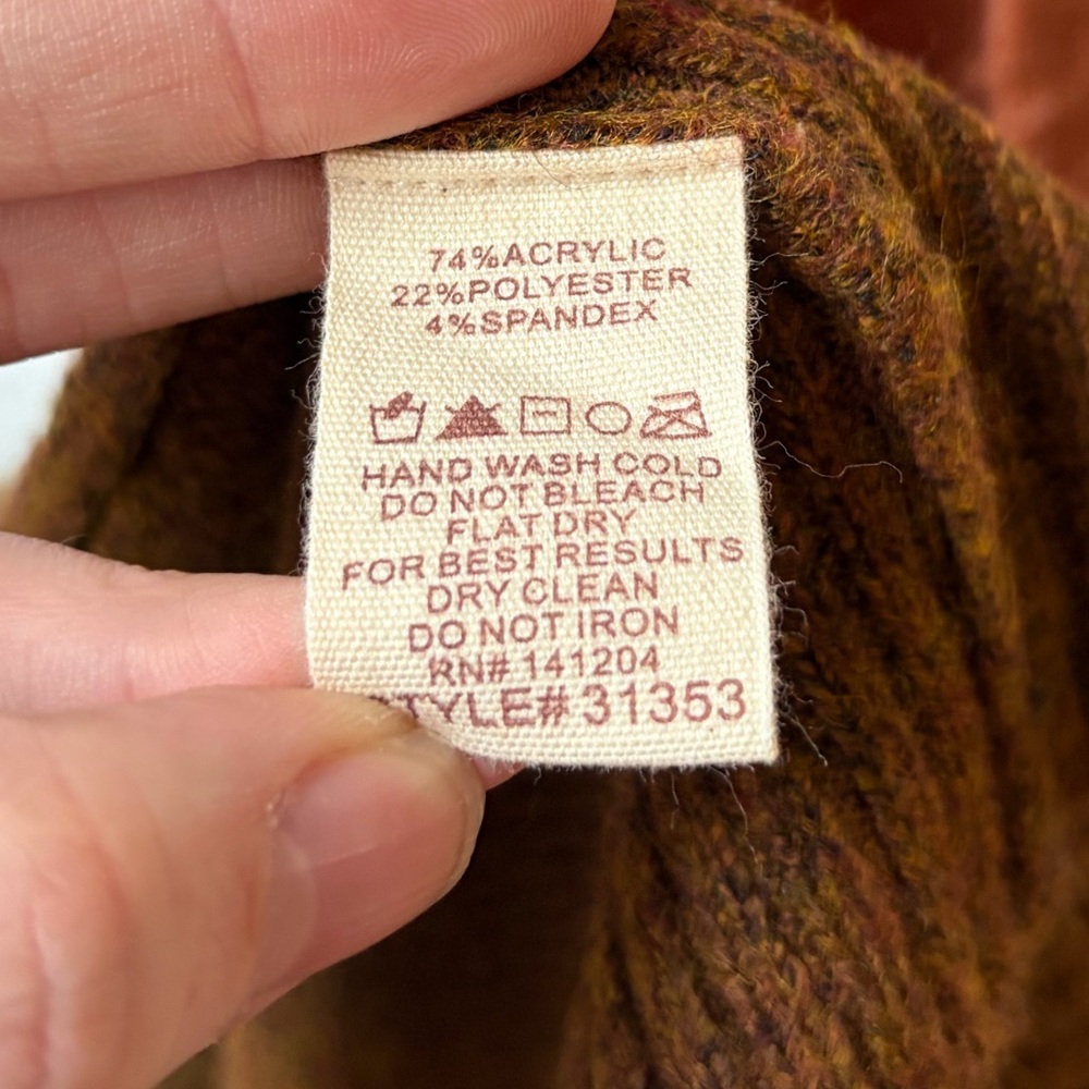 Hem & Thread Women’s Striped Open Cardigan Size M Cream, Green & Burnt Orange - Picture 7 of 7